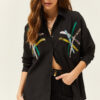 Olalook Women's Black Color Sequin Stick Woven Shirt GML-9001164