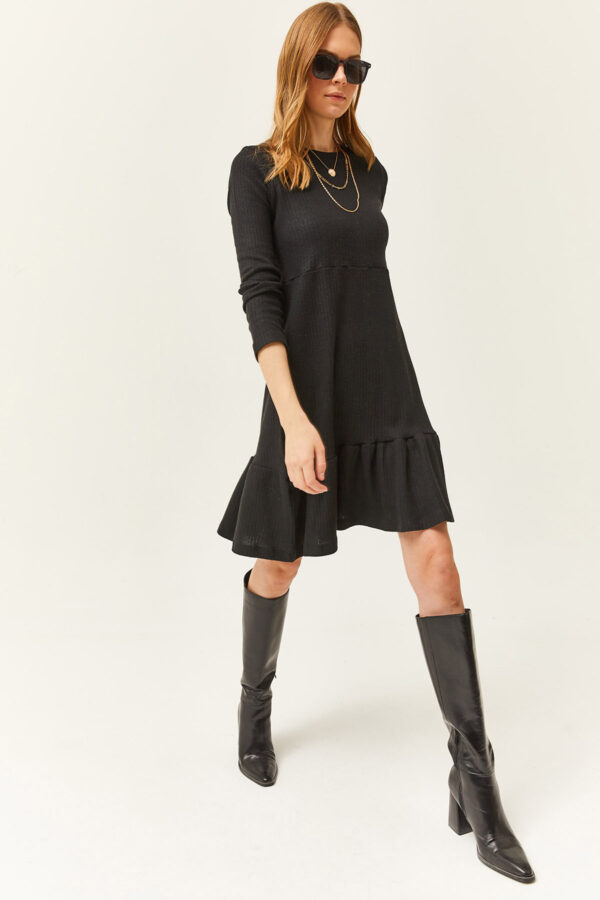 Olalook Women's Black Crew Neck Raised Dress