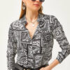 Olalook Women's Black Patch Patterned Woven Viscose Shirt