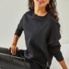 Olalook Women's Black Zipper Detail Inside Fleece Thick Sweatshirt