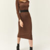 Olalook Women's Brown Pool Collar Thick Ribbed Midi Dress