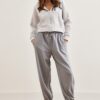 Olalook Women's Dolphin Gray Pocketed Waist Tied Casual Jogger Sweatpants ESF-00000074