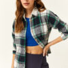 Olalook Women's Ecru Green Plaid Lumberjack Shirt