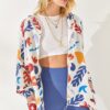 Olalook Women's Ecru Hooded Loose Linen Jacket with Zippered Pocket