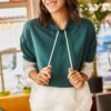 Olalook Women's Emerald Green 2-Color Oversize Hooded Sweatshirt