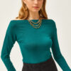 Olalook Women's Emerald Green Boat Neck Knitted Viscose Blouse