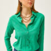 Olalook Women's Floral Grass Jacquard Satin Detailed Woven Shirt