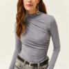 Olalook Women's Gray High Collar Ruffle Detailed Lycra Blouse