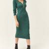 Olalook Women's Green V-Neck Zippered Thick Ribbed Midi Dress
