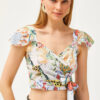 Olalook Women's Jungle Multicolored Mos Crepe Blouse with Side Zipper and Sleeve Detail