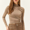Olalook Women's Mink High Neck Gathered Detailed Lycra Blouse