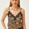 Olalook Women's Mink Zebra Strap Adjustable Lace Flowy Knitted Tank Top Blouse