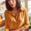 Olalook Women's Mustard Stoned Cupra Woven Shirt