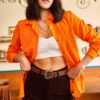 Olalook Women's Orange Basic Woven Poplin Shirt