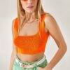 Olalook Women's Orange Six Oval Crop Sweater Blouse