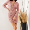 Olalook Women's Pale Pink Zippered Hair Braided Knitwear Dress