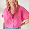 Olalook Women's Pink Bat Oversize Linen Shirt