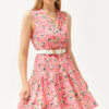 Olalook Women's Pink Green Double Breasted Collar Elastic Waist Knitted Dress