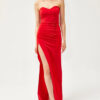 Olalook Women's Red Deep Slit Strapless Long Dress
