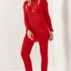 Olalook Women's Red Top Slit Blouse Bottom Palazzo Corduroy Suite
