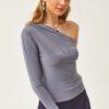 Olalook Women's Smoky Asymmetric Collar Lycra Sandy Blouse