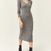 Olalook Women's Smoky V Neck Zippered Thick Ribbed Midi Dress