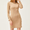 Olalook Women's Stone Cuff and Skirt Button Detailed Raised Mini Dress