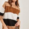 Olalook Women's Tan Thick Color Block Knitwear Sweater