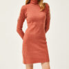 Olalook Women's Tile Decollete Decollete Bead Detailed Turtleneck Raised Dress