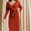 Olalook Women's Tile Double Breasted Belted Knitwear Dress