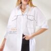 Olalook Women's White Printed Oversized Shirt with Side Buttons