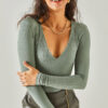 Olalook női Aqua Green mély V-nyakú derékpánt Six Studs Lycra bodyk