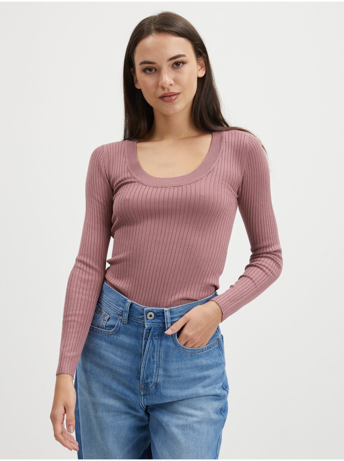 Old Pink Women's Ribbed Lightweight Sweater JDY Plum - Ladies