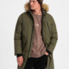 Ombre Alaskan men's winter jacket with detachable fur from the hood - dark olive green