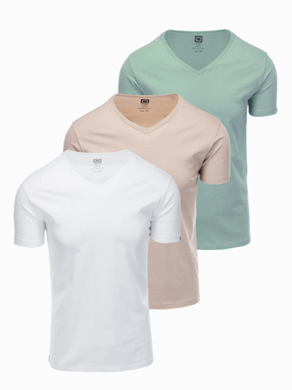Ombre BASIC men's V-neck cotton shirt set - gray-green/white/beige