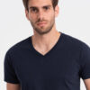 Ombre BASIC men's classic cotton T-shirt with a crew neckline - navy blue