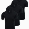 Ombre BASIC men's cotton V-neck t-shirt set - 3x black