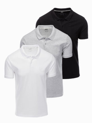 Ombre BASIC men's cotton polo t-shirt set - black/grey melange/white