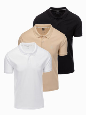 Ombre BASIC men's cotton polo t-shirt set - black/white/beige