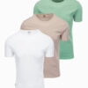 Ombre BASIC men's cotton shirt set with round neckline - gray-green/white/beige