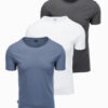 Ombre BASIC men's cotton shirt set with round neckline - white/graphite/blue denim