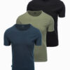 Ombre BASIC men's cotton t-shirt set with round neckline - black/green/khaki