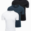 Ombre BASIC men's cotton t-shirt set with round neckline - black/white/ navy