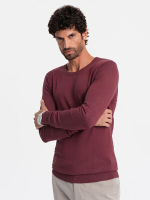 Ombre BASIC men's viscose classic sweater with round neckline - maroon Ombre BASIC men's viscose classic sweater with round neckline - maroon