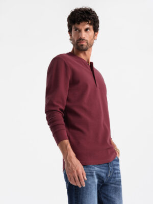 Ombre Button up neck men's waffle knit longsleeve - maroon Ombre Button up neck men's waffle knit longsleeve - maroon