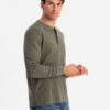 Ombre Button-up neck men's waffle knit longsleeve - olive