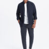 Ombre CARROT men's pants in structured two-tone knit - navy blue