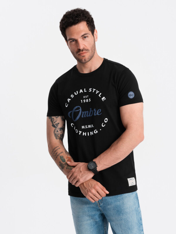 Ombre Casual Style Men's Printed T-Shirt - Black