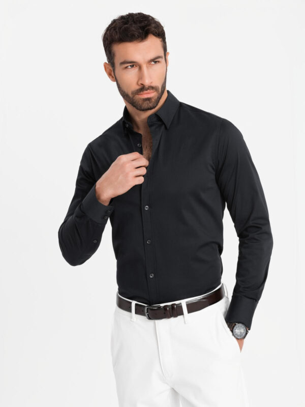 Ombre Classic men's SLIM FIT shirt in satin fabric - black