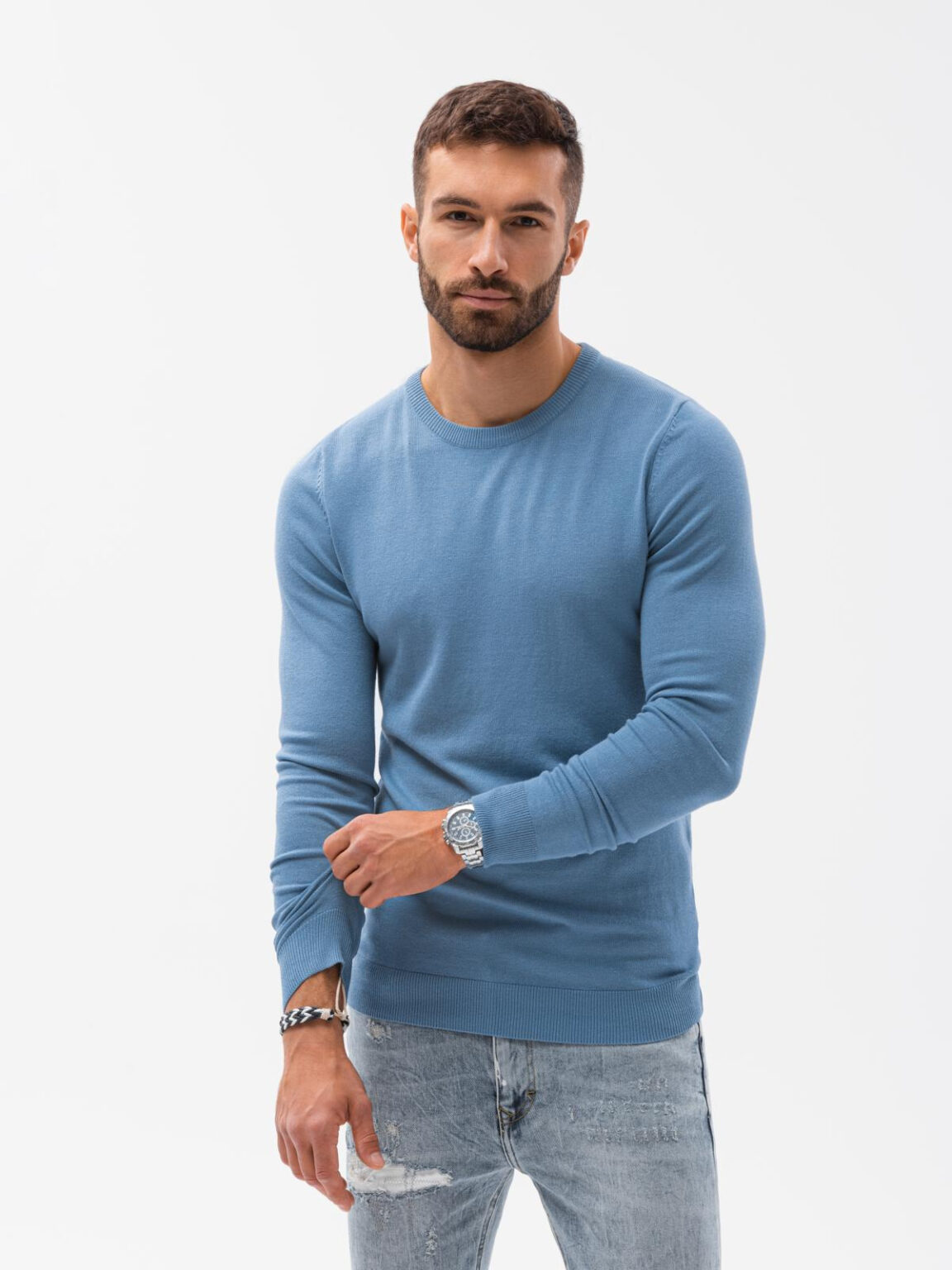 Ombre Classic men's sweater with round neckline - light blue